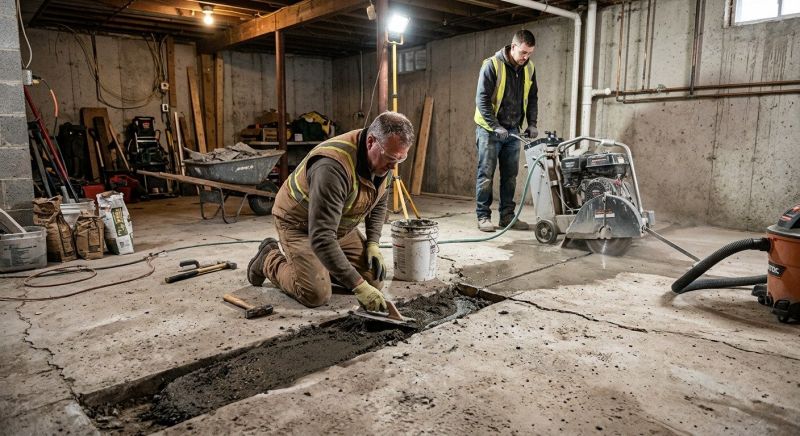 Cracked Basement Floor Repair in Medford, MA
