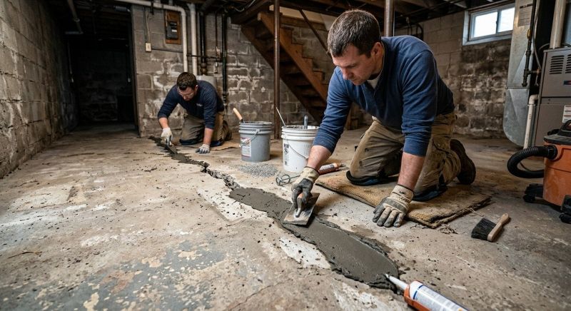 Cracked Basement Floor Repair in Medford, MA